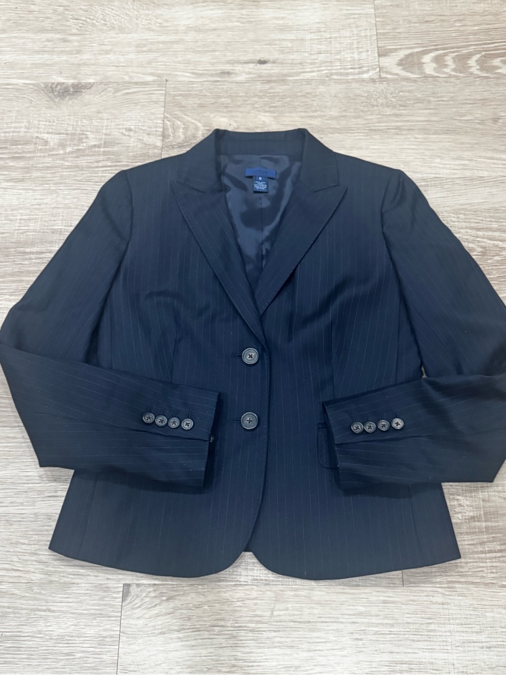 J.Crew Women’s Wool Pinstripe Blazer Size 6 Navy Blue Tailored 2 Button